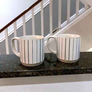 Set Of 2 Hearth & and Hand Magnolia Engineered Blue Stripe Coffee Tea Mugs NEW